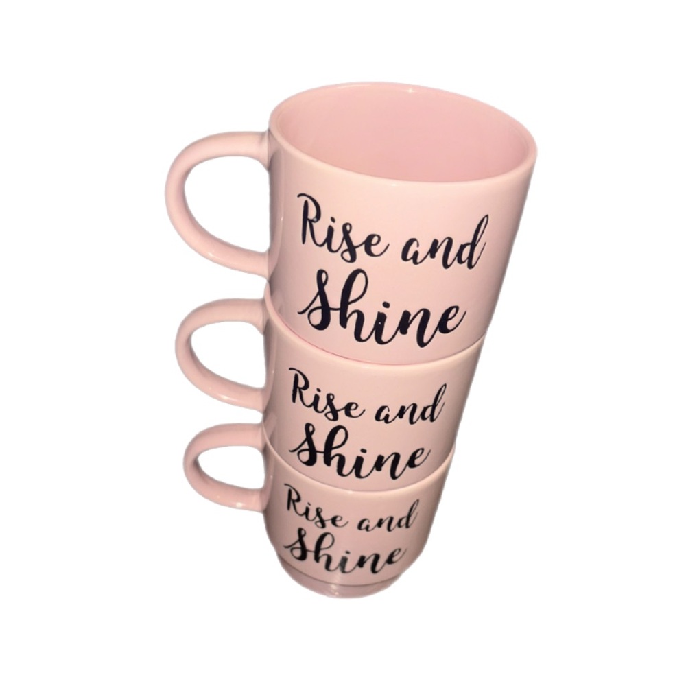 Set of 3 Pink Rise & Shine Mugs by Nicole Miller